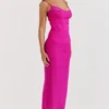 Nalini Fuchsia Stretch Mesh Maxi Dress