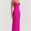 Nalini Fuchsia Stretch Mesh Maxi Dress