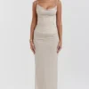Nalini Sand Stretch Mesh Maxi Dress