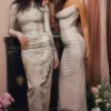 Nalini Sand Stretch Mesh Maxi Dress