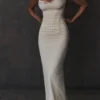 Nalini Sand Stretch Mesh Maxi Dress