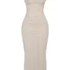 Nalini Sand Stretch Mesh Maxi Dress