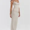 Nalini Sand Stretch Mesh Maxi Dress