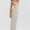 Nalini Sand Stretch Mesh Maxi Dress