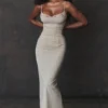 Nalini Sand Stretch Mesh Maxi Dress