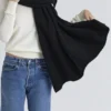 Nara Black Wool Oversized Textured Scarf