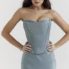 Nastassia Cool Blue Embellished Satin Corset