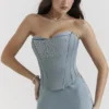 Nastassia Cool Blue Embellished Satin Corset