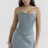 Nastassia Cool Blue Embellished Satin Corset