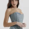 Nastassia Cool Blue Embellished Satin Corset