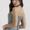 Nastassia Cool Blue Embellished Satin Corset