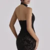 Natalya Black Lace High Neck Mini Dress With Detachable Bow
