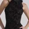 Natalya Black Lace High Neck Top With Detachable Bow