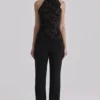 Natalya Black Lace High Neck Top With Detachable Bow