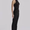 Natalya Black Lace High Neck Top With Detachable Bow