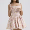 Natassia Pink Meadow Print Cotton Mini Dress
