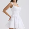 Natassia White Cotton Mini Dress