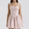 Natassia White Rosebud Print Cotton Mini Dress