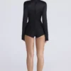 Neneh Black Satin High Neck Long Sleeve Bodysuit