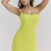 Neri Acid Lime Textured Cotton Knit Mini Dress