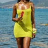 Neri Acid Lime Textured Cotton Knit Mini Dress