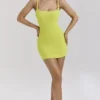Neri Acid Lime Textured Cotton Knit Mini Dress
