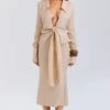Nevaeh Almond Plunge Shirt Midi Dress