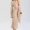 Nevaeh Almond Plunge Shirt Midi Dress