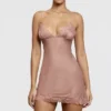 Nia Rose Pink Satin & Lace Slip Dress