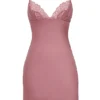Nia Rose Pink Satin & Lace Slip Dress