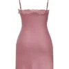 Nia Rose Pink Satin & Lace Slip Dress