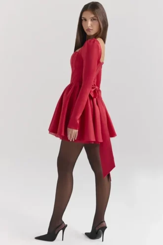 Nina Holly Red Removable Bow Tulle Mini Dress