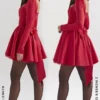 Nina Holly Red Removable Bow Tulle Mini Dress