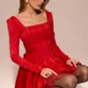 Nina Holly Red Removable Bow Tulle Mini Dress