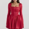 Nina Holly Red Removable Bow Tulle Mini Dress