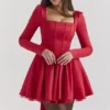 Nina Holly Red Removable Bow Tulle Mini Dress
