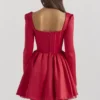 Nina Holly Red Removable Bow Tulle Mini Dress
