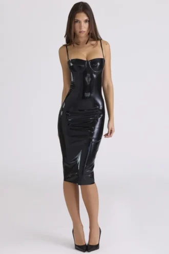 Noella Black Latex Midi Dress – Limited Edition
