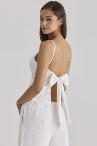 Nolia White Broderie Anglaise Cotton Bow Back Top