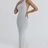 Nova Silver Grey Halter Neck Backless Maxi Dress