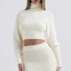 Nyala Cream Soft Boucle Knit Cropped Sweater
