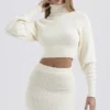 Nyala Cream Soft Boucle Knit Cropped Sweater