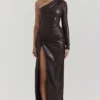 Octavia Cocoa Vegan Leather Maxi Dress