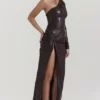 Octavia Cocoa Vegan Leather Maxi Dress