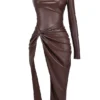 Octavia Cocoa Vegan Leather Maxi Dress