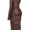 Octavia Cocoa Vegan Leather Maxi Dress