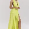Olessia Acid Lime Backless Halter Maxi Dress