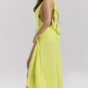 Olessia Acid Lime Backless Halter Maxi Dress