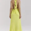Olessia Acid Lime Backless Halter Maxi Dress