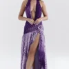 Olessia Orchid Backless Halter Maxi Dress